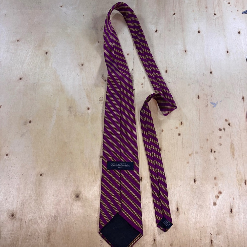 Brooks Brothers Makers Mens Silk Repp Stripe Tie Purple Gold Navy Made USa
